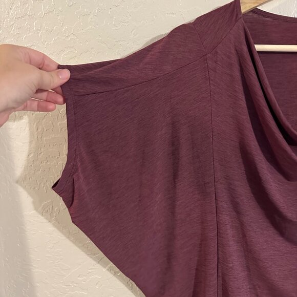 Lucy Purple Heathered Batwing Short Sleeved Cowl Neck Boxy Athletic T Shirt - Picture 4 of 12